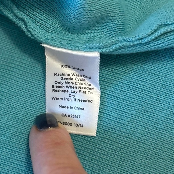 Talbots “Robins Egg Blue” Sweater Cardigan with Collar. Size Medium Peti… - Picture 6 of 6